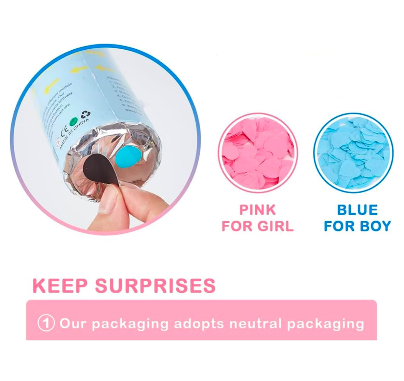 YALLOVE Gender Reveal Confetti Powder Cannon Bulk, Set of 2, Heart-Shaped Pink Baby Girl Biodegradable Poppers and Smoke