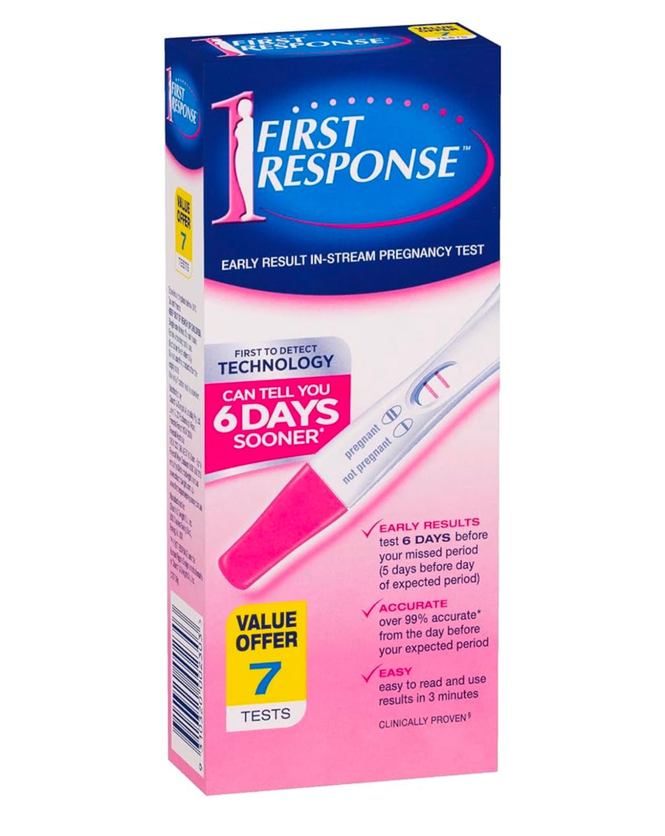 First Response Instream Pregnancy 6+1 Test - Over 99% Accurate - Easy To Use - Test Any Time of the Day - Fast Results