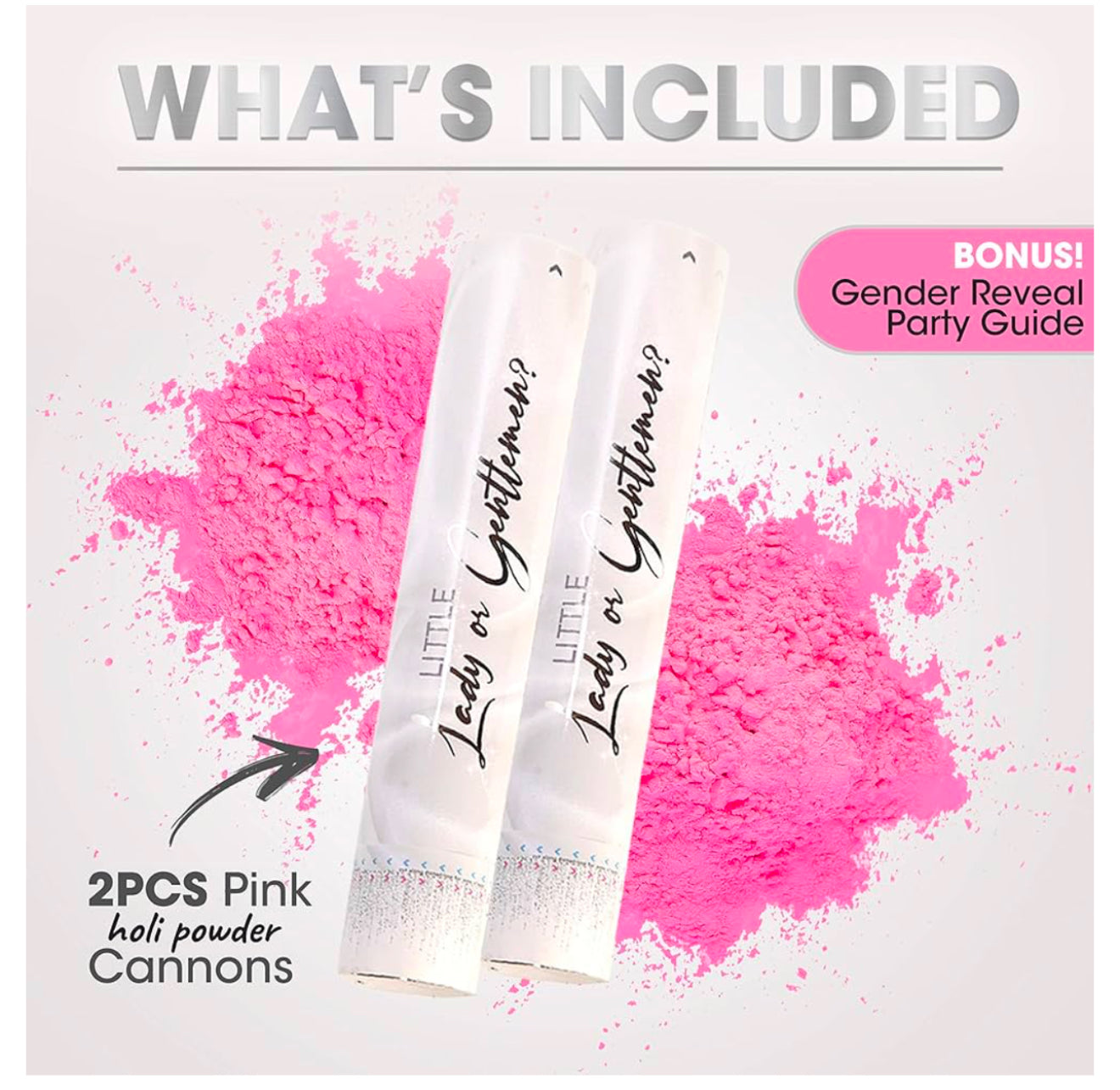 Gender Reveal Confetti Cannons 2 Pk | Pink Biodegradable Powder Cannons | Gender Reveal Smoke Cannons for Baby Gender Reveal Ideas | Large Gender Reveal Cannon | Gender Reveal Powder Cannon Grenade
