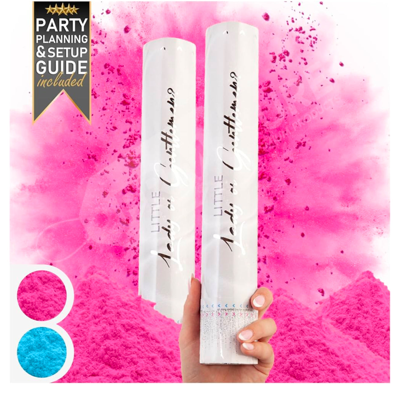 Gender Reveal Confetti Cannons 2 Pk | Pink Biodegradable Powder Cannons | Gender Reveal Smoke Cannons for Baby Gender Reveal Ideas | Large Gender Reveal Cannon | Gender Reveal Powder Cannon Grenade
