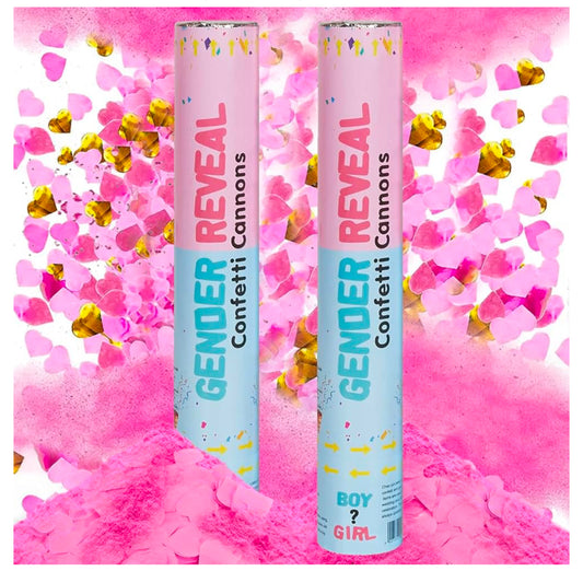 YALLOVE Gender Reveal Confetti Powder Cannon Bulk, Set of 2, Heart-Shaped Pink Baby Girl Biodegradable Poppers and Smoke