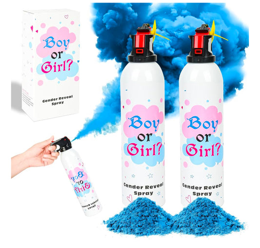 2 Pcs Large Gender Reveal Corn Starch Spray - Baby Boy Gender Reveal Party Ideas 100% Biodegragable for Gender Reveal Party Supplies